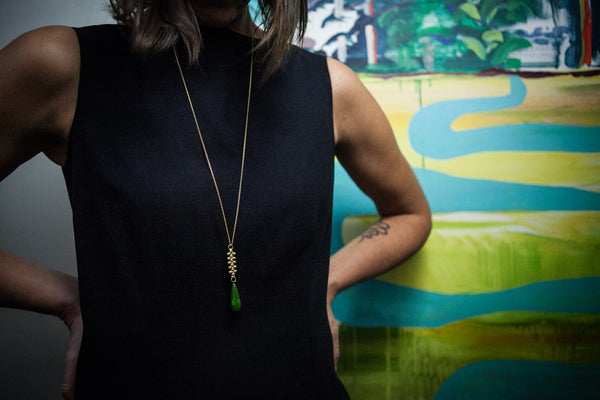Cast Zipper Necklace with Jade Drop