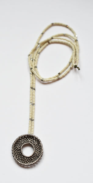 Silver Cast Basket with White Beads