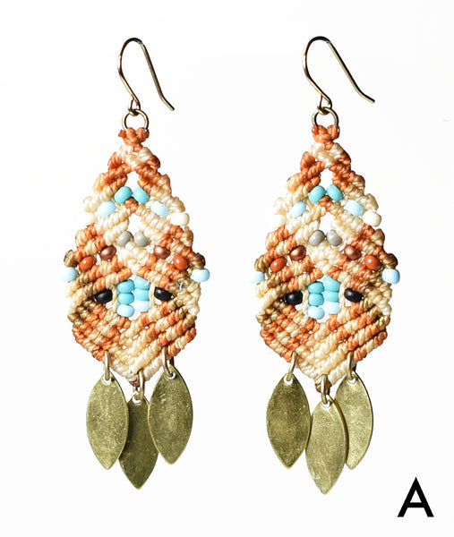 Woven Beaded Leaves Earrings