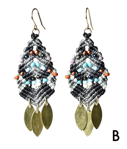 Woven Beaded Leaves Earrings