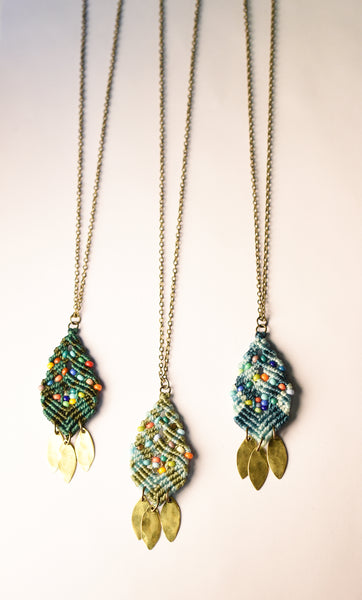 Woven Beaded Leaves Necklace