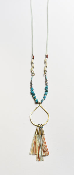 Turquoise Fringe & Beaded Necklace