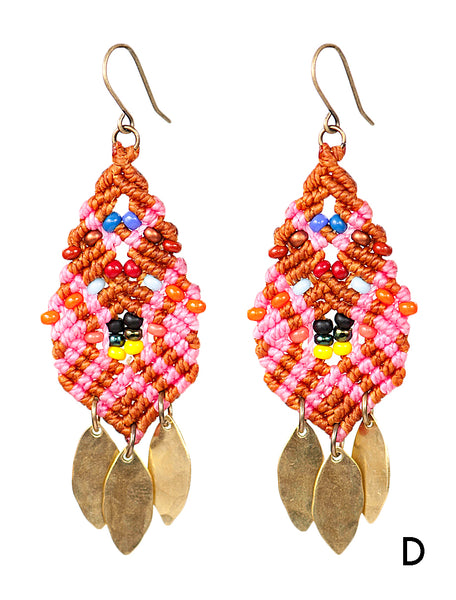 Woven Beaded Leaves Earrings