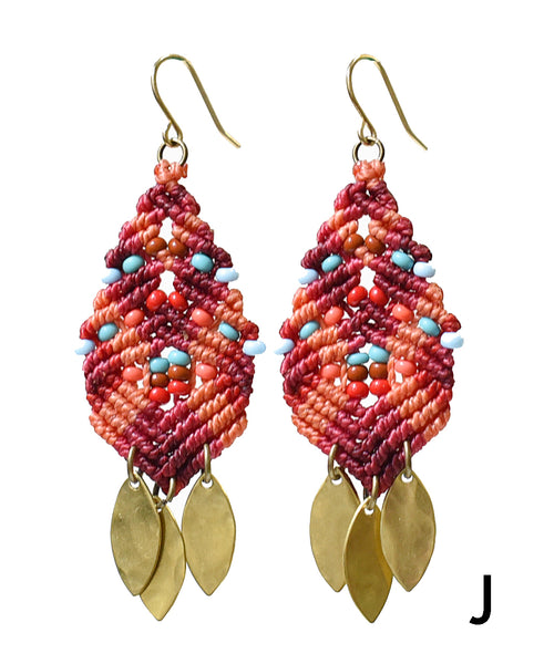Woven Beaded Leaves Earrings
