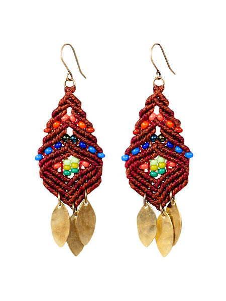 Woven Beaded Leaves Earrings